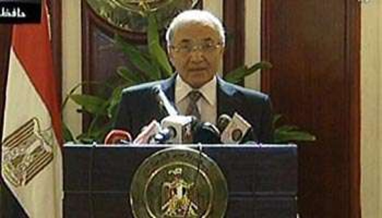 Le Premier ministre égyptien Ahmed Chafiq, à la télévision début février. © AFP