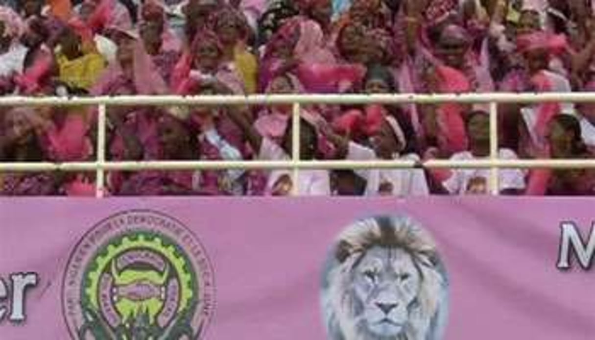 Les pro-Issoufou arborant les couleurs du parti, le 8 mars au stade Seïni Kountché de Niamey. © AFP