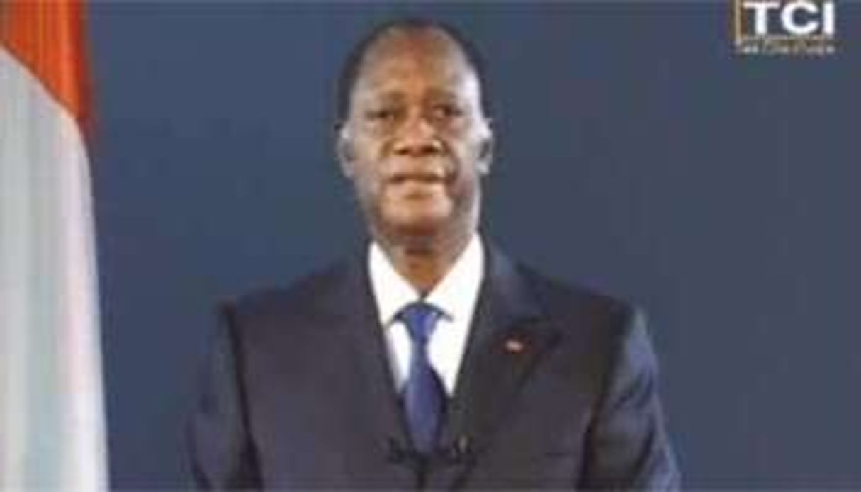 Alassane Ouattara, pendant son discours de jeudi soir. © Capture d’écran/TCI