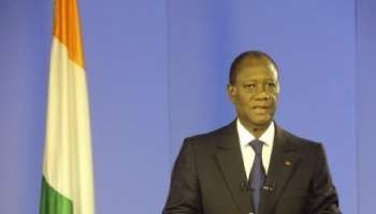 Alassane Ouattara sur le plateau de la TCI, le 11 avril au soir. © TCI