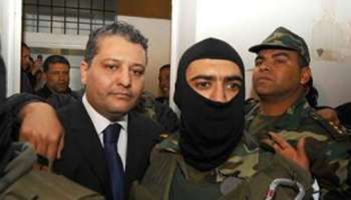 Arrivée au palais de justice d’Imed Trabelsi, le neveu de Leïla Ben Ali, le 21 avril. © AFP