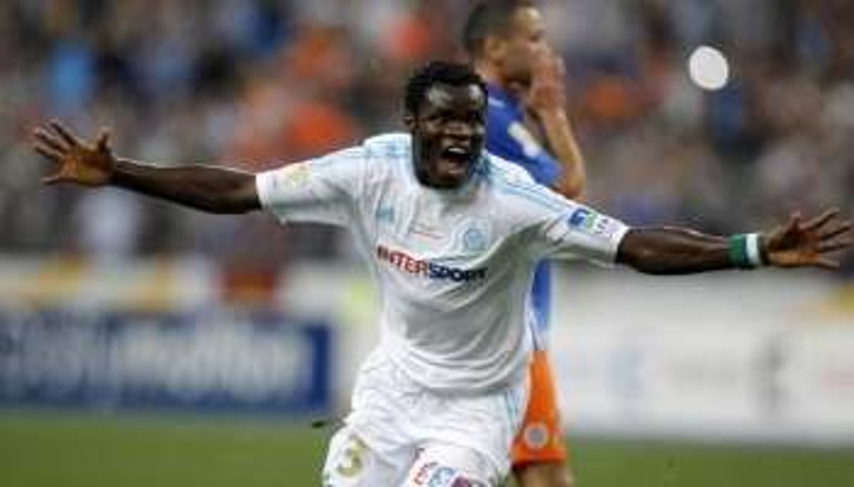 Taiwo exulte après son but face à Montpellier, le 23 avril 2011. © B.Tessier / Reuters