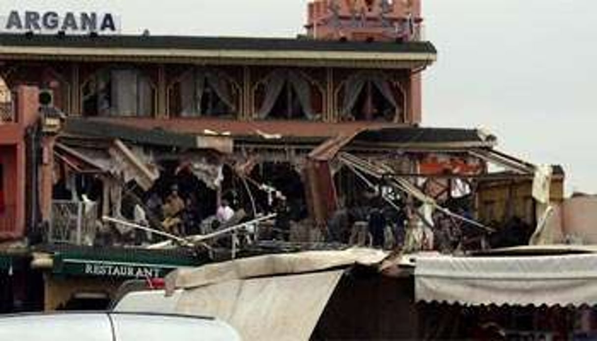 Le café Argana, après l’explosion, jeudi 28 avril. © AFP