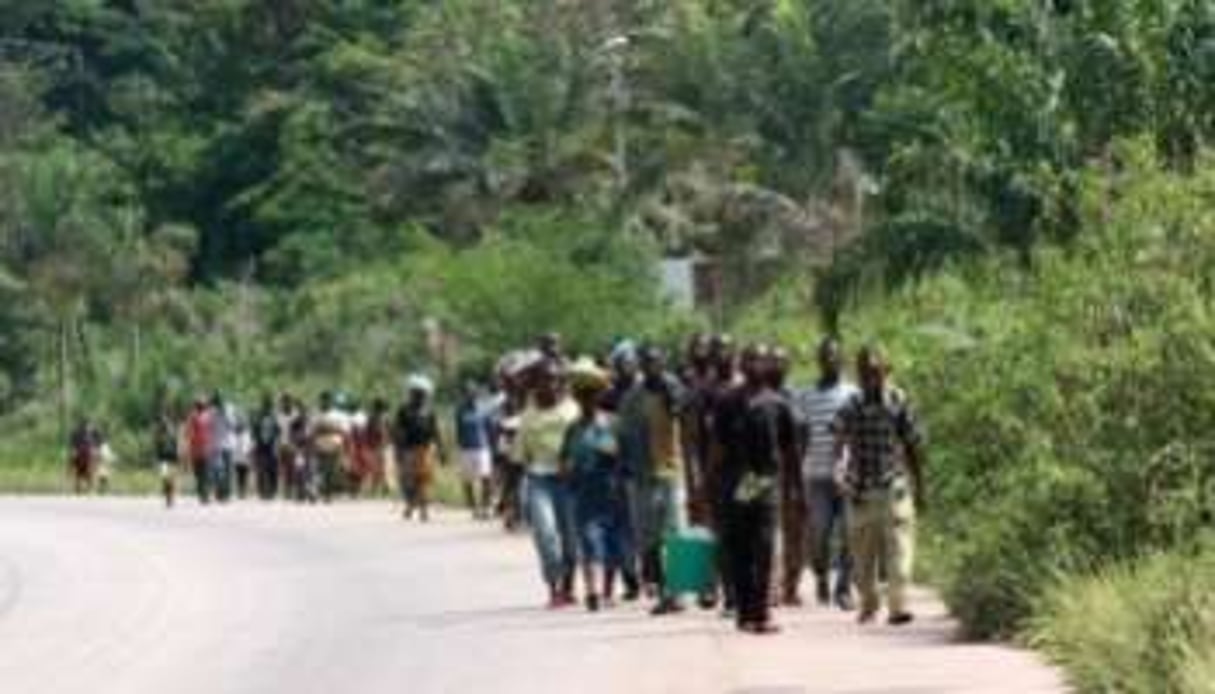 Des habitants fuient les violences entre pro-Ouattara et pro-Gbagbo, le 3 avril 2011 à Guiglo. © AFP/Archives