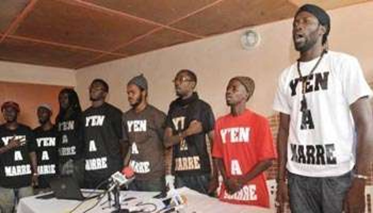 Les rappeurs du groupe « Y’en a marre », lors d’une conférence de presse le 27 juin 2011 à Dakar. © AFP