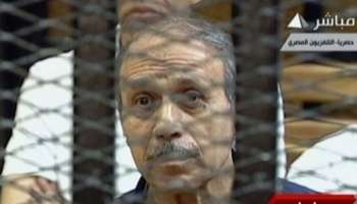 Image diffusée par la télévision égyptienne de Habib el-Adli, lors du procès. © AFP