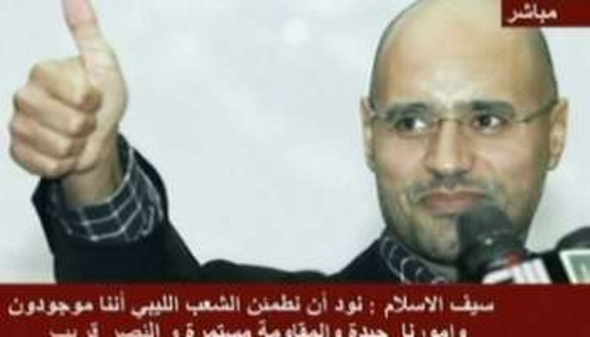 Photo de Seif el-Islam diffusée pendant son message audio sur la chaîne Arrai, le 31 août 2011. © AFP