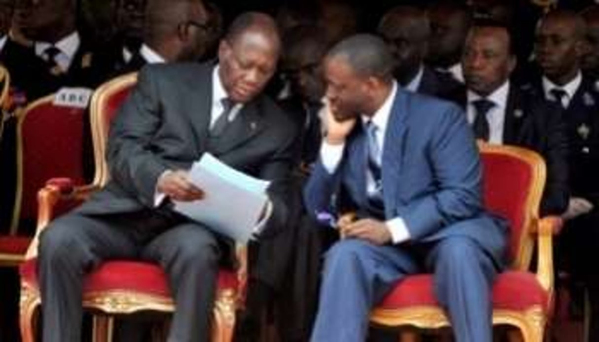 Alassane Ouattara (G) et son Premier ministre Guillaume Soro à Abidjan, le 7 août 2011. © Issouf Sanogo/AFP/Archives