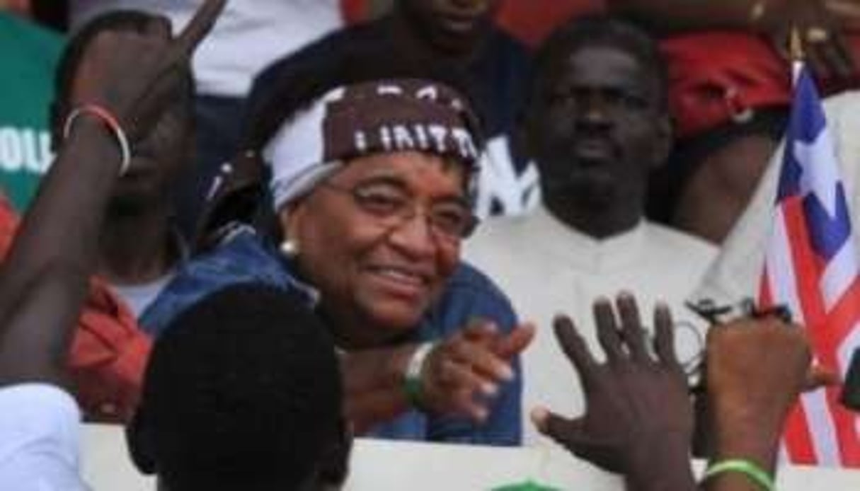 Ellen Johnson Sirleaf, présidente sortante du Liberia, le 8 octobre 2011 lors d’un meeting à Monro © AFP