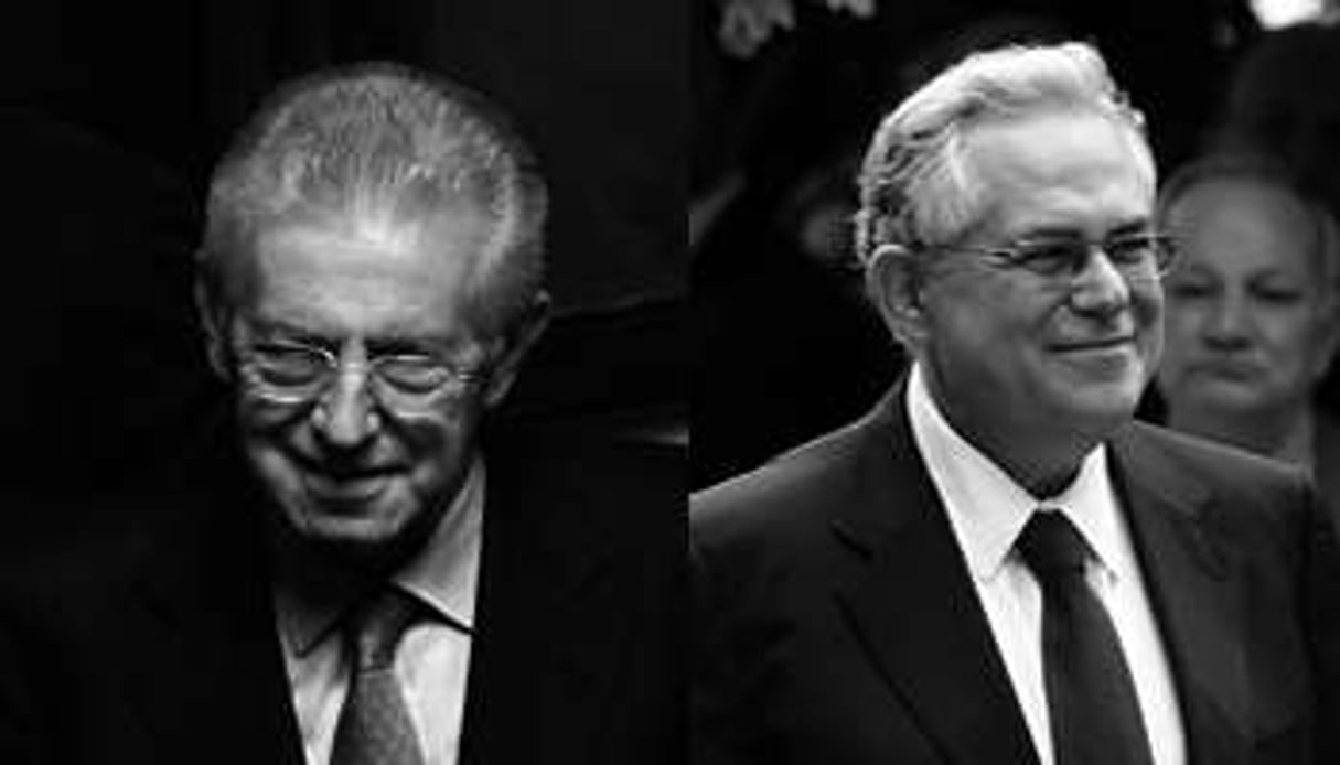 L’italien Mario Monti (à gauche) et le grec Lucas Papandemos (à droite). © AFP/Reuters