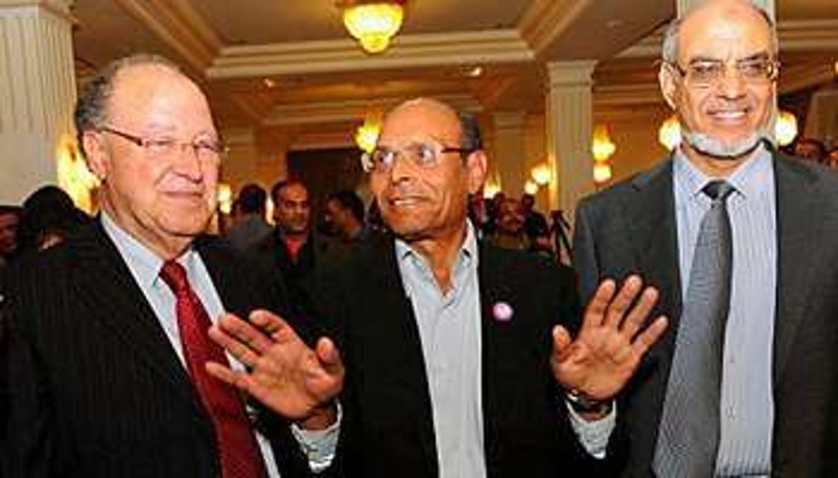 Mustapha Ben Jaafar, Moncef Marzouki et Hamadi Jebali, triumvirs de la nouvelle Tunisie. © Fethi Belaïd/AFP