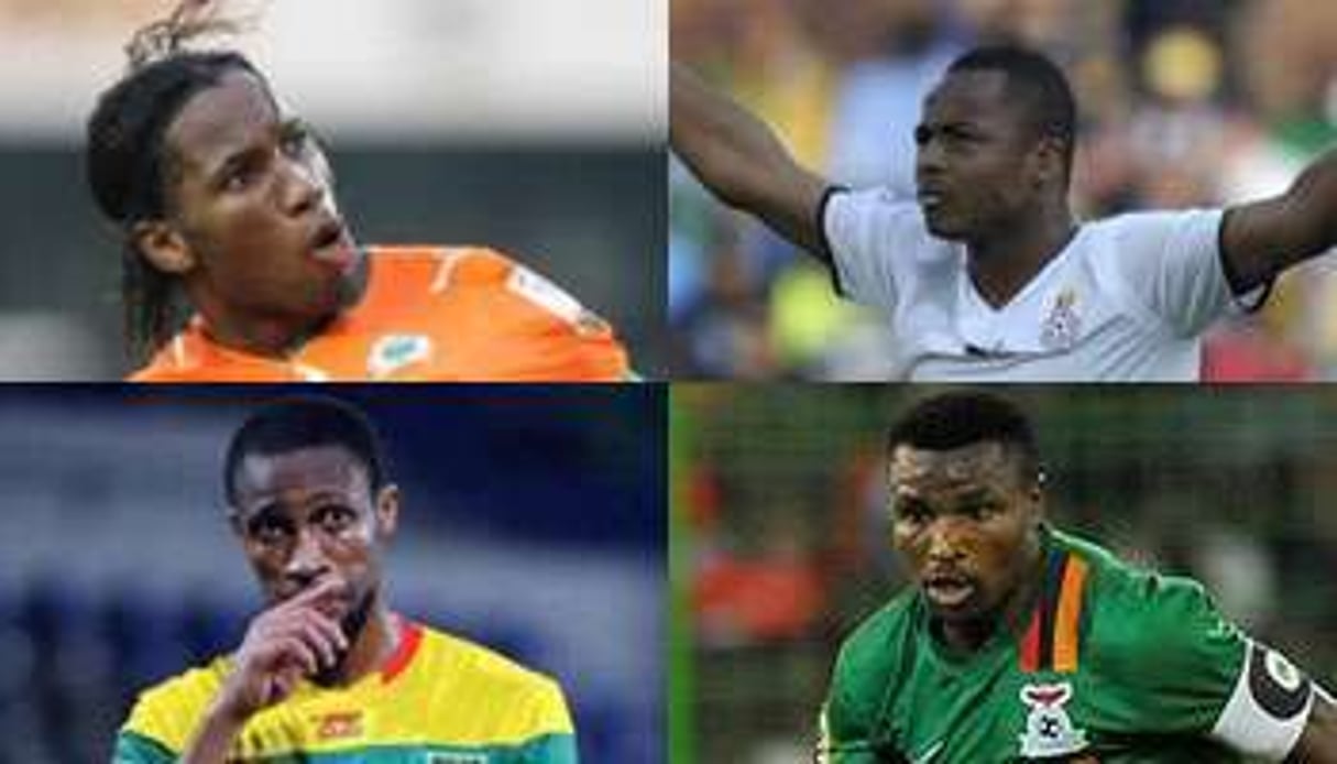Drogba, Ayew, Keïta et Katango tenteront de se qualifier pour la finale mercredi. © AFP / Montage JA.com