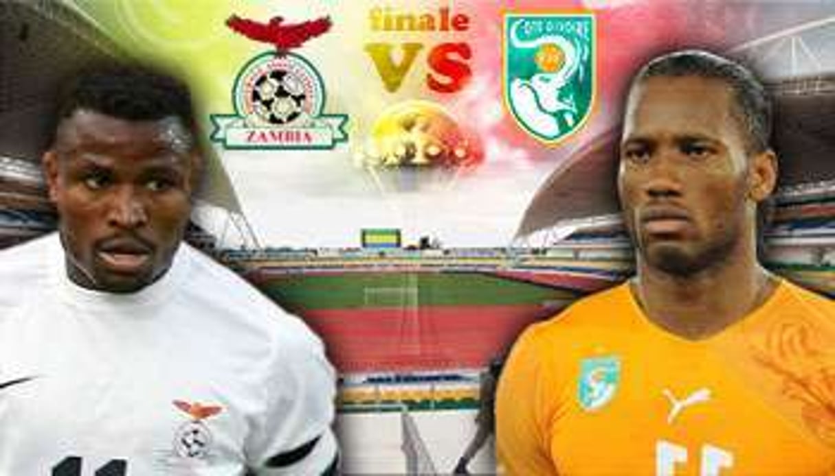 La Zambie et la Côte d’Ivoire s’affrontent dimanche à Libreville en finale de la CAN 2012. © AFP/Montage JA.com