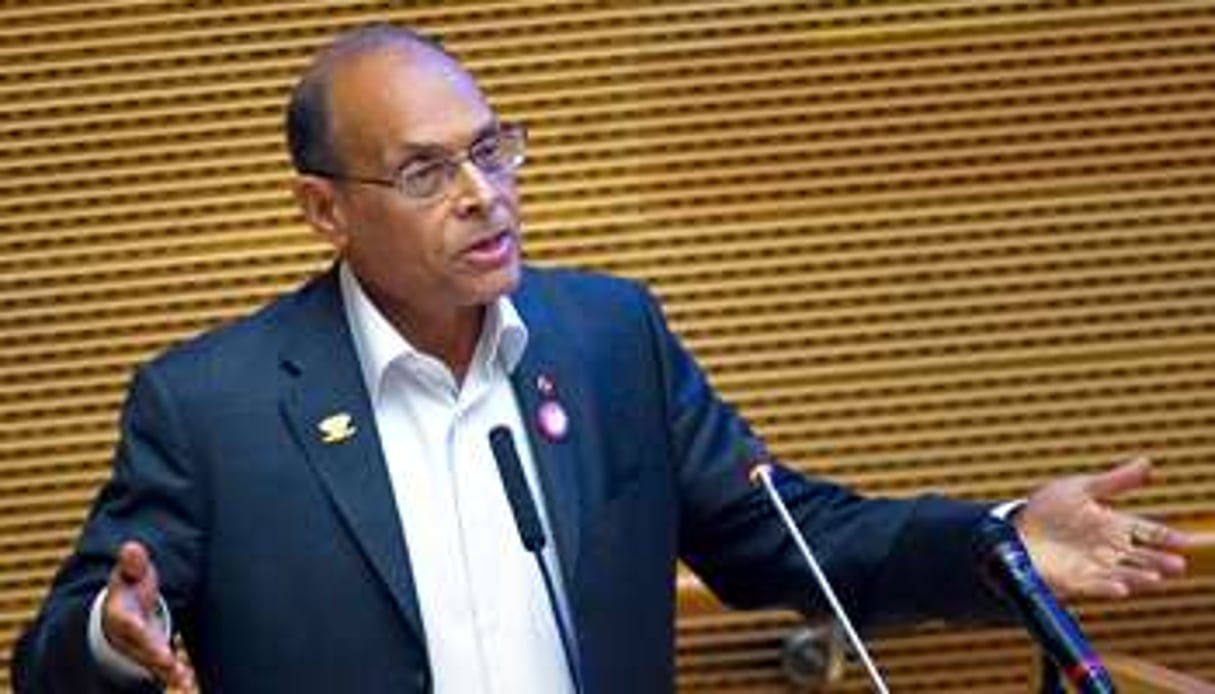 À la tribune de l’UA, Moncef Marzouki a brisé un tabou en évoquant l’absence du Maroc. © Tony Karumba/AFP