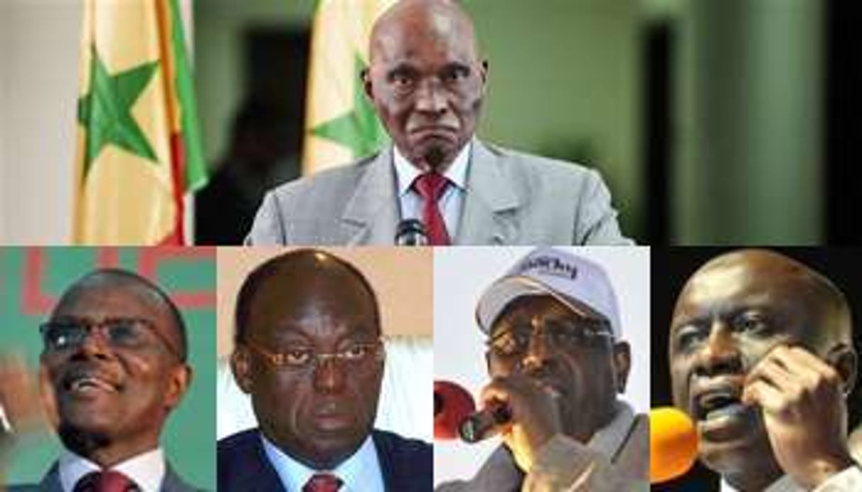 Le président sortant Abdoulaye Wade affrontera quatre principaux challengers à la présidentielle. © Montage J.A./AFP/Serigne Diagne pour Wikipedia
