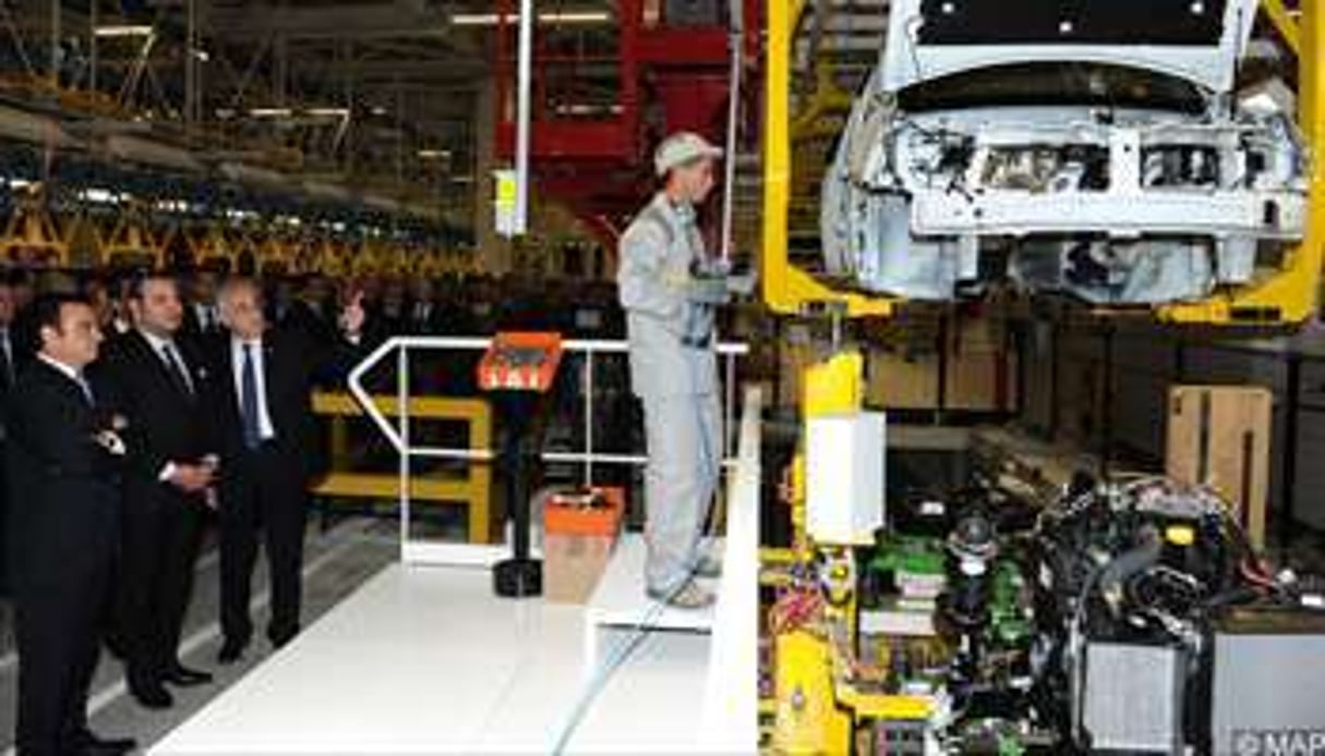 C. Ghosn, M. VI et T. Basegmez à l’usine Renault de Tanger le 9 février. © Reuters