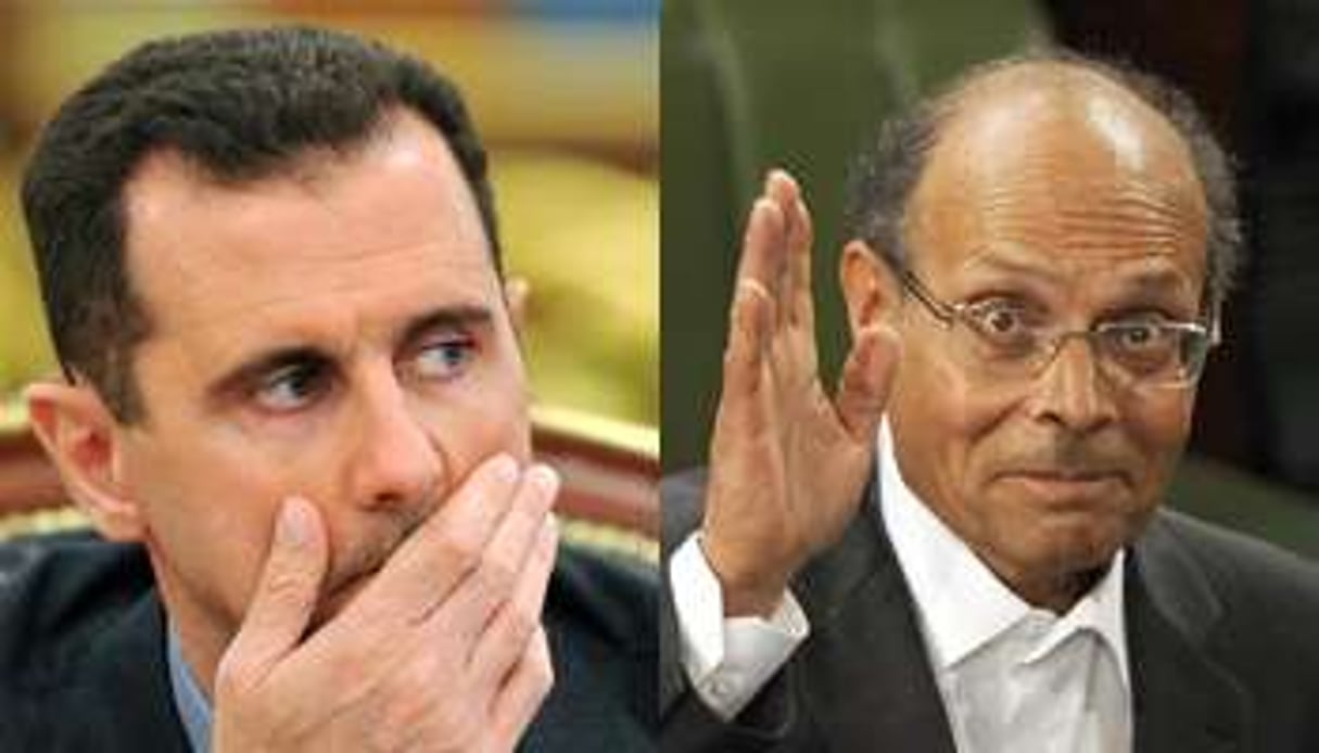 Moncef Marzouki (dr) serait prêt à accueillir le dictateur syrien Bachar Al-Assad. © AFP