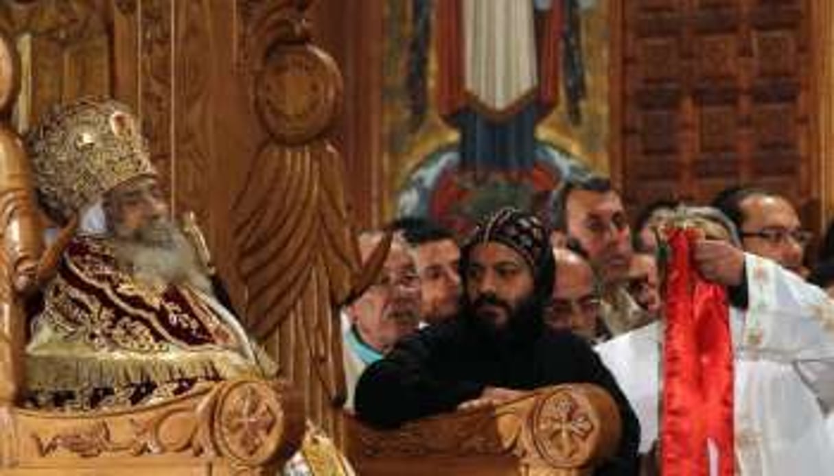La dépouille de Chenouda III dans la cathédrale Saint Marc du Caire, le 18 mars 2012. © AFP