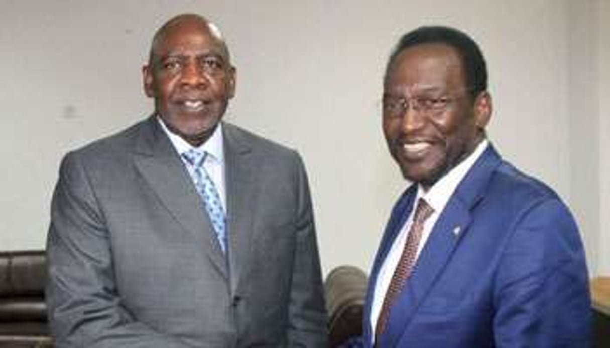 Le président intérimaire D. Traoré (D) et son Premier ministre C. M. Diarra, le 18 avril. © AFP