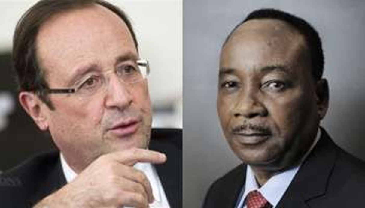 Socialistes tous les deux, François Hollande et Mahamadou Issoufou sont idéologiquement proches. © Vincent Fournier pour J.A./Montage J.A.