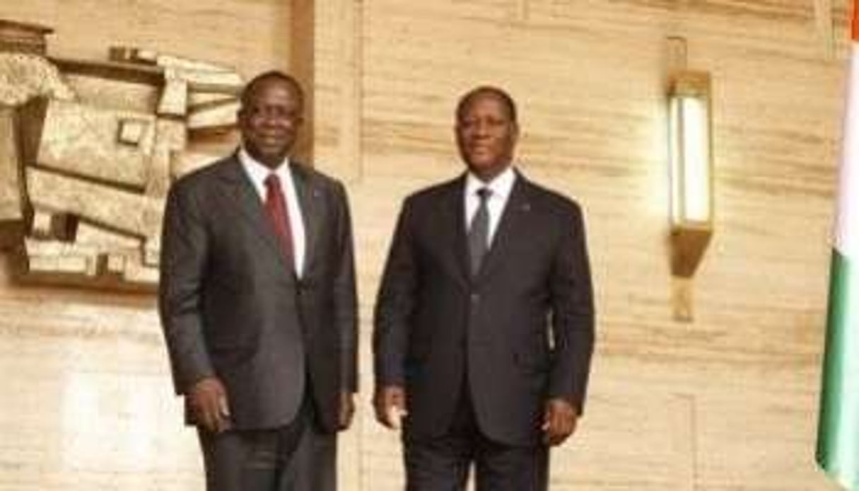 Jeannot Ahoussou Kouadio et Alassane Ouattara, en mars 2012 à Abidjan. © D.R.