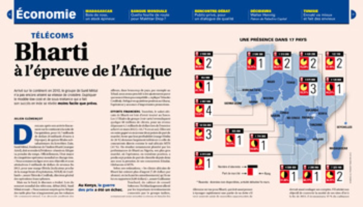 Cette semaine dans Jeune Afrique, la longue marche africaine de Bharti.