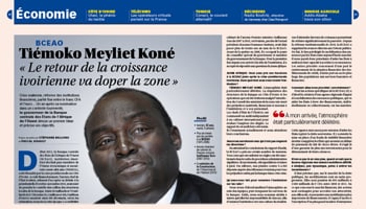 Cette semaine dans Jeune Afrique, interview de Tiémoko Meyliet Koné, gouverneur de la BCEAO depuis un an.