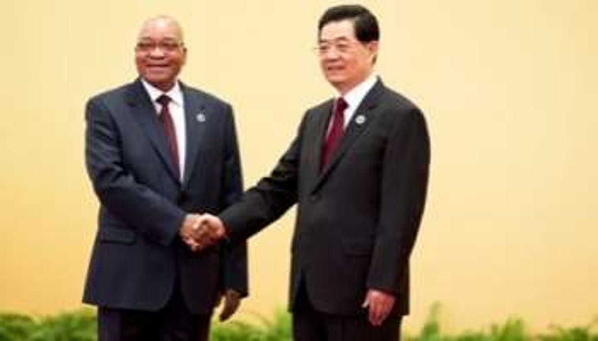 Jacob Zuma rencontre Hu Jintao au forum de coopération Chine-Afrique, le 19 juillet 2012. © Andy Wong/AFP/Getty Images