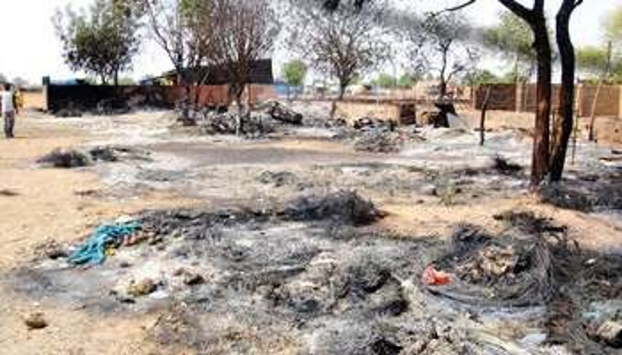 Un marché aux bestiaux détruit lors d’attaques du groupe islamiste Boko Haram à Potiskum. © AFP