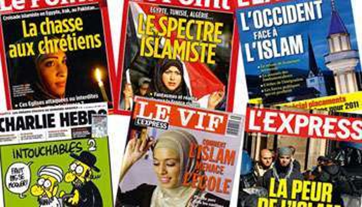 Couvertures d’hebdomadaires français et belges ayant pour thème l’islam. © DR/Twitter