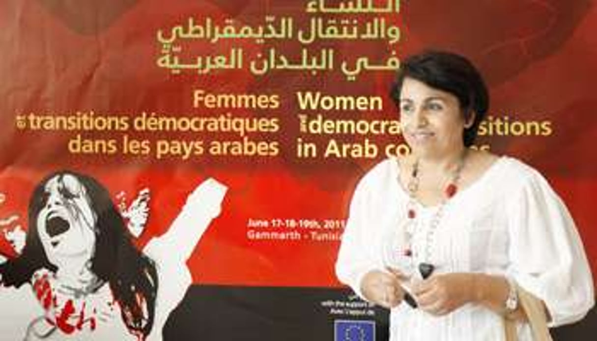 Ahlem Belhaj lors d’un colloque organisé par l’ATFD, le 17 juin à Tunis. © Ons abid