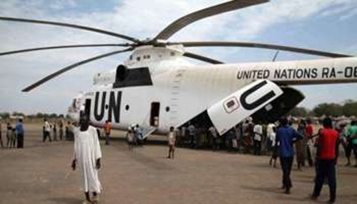 Un hélicoptère de l’ONU au Soudan du Sud à Pibor, en janvier 2012. © AFP
