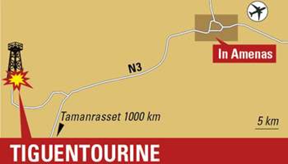 La carte du site gazier de Tiguentourine, près d’In Amenas. © Jeune Afrique