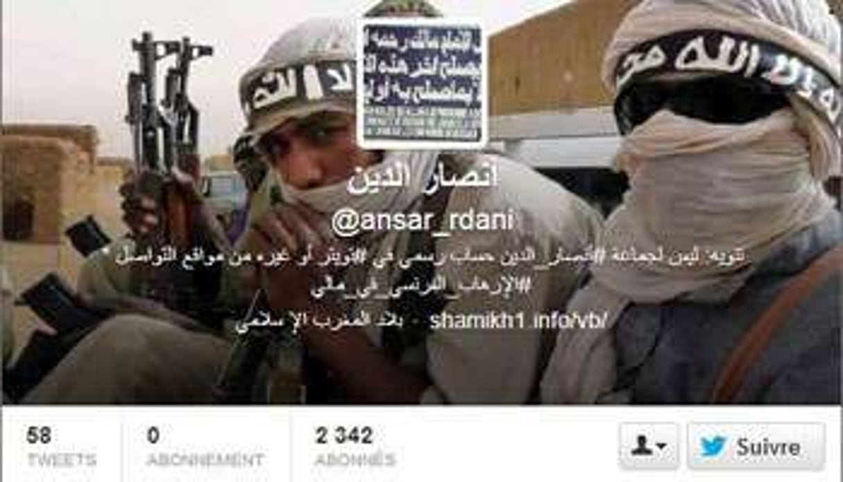 Couverture du compte Twitter d’Ansar Eddine. © Capture d’écran.