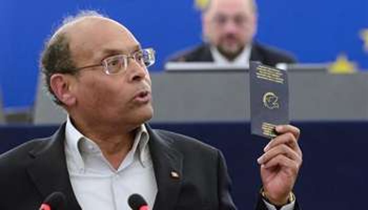 Moncef Marzouki devant le Parlement européen, le 6 février 2013. © AFP