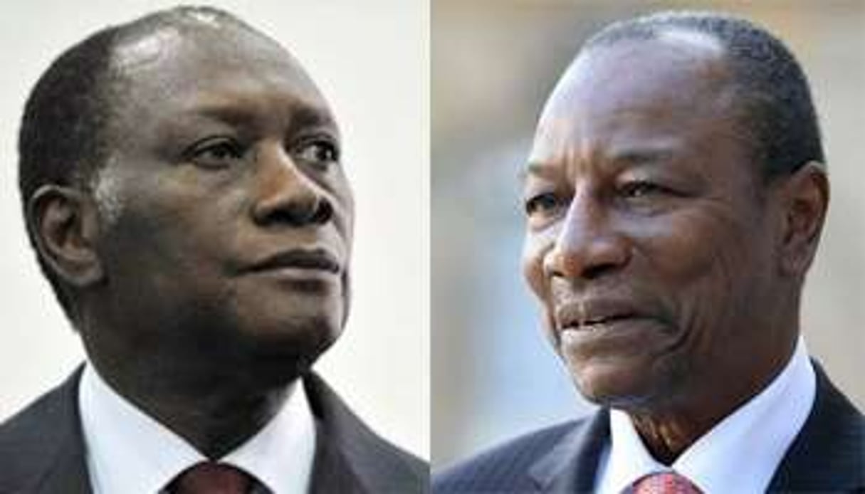 Les présidents ivoirien et guinéen, Alassane Ouattara et Alpha Condé. © AFP/Montage J.A.