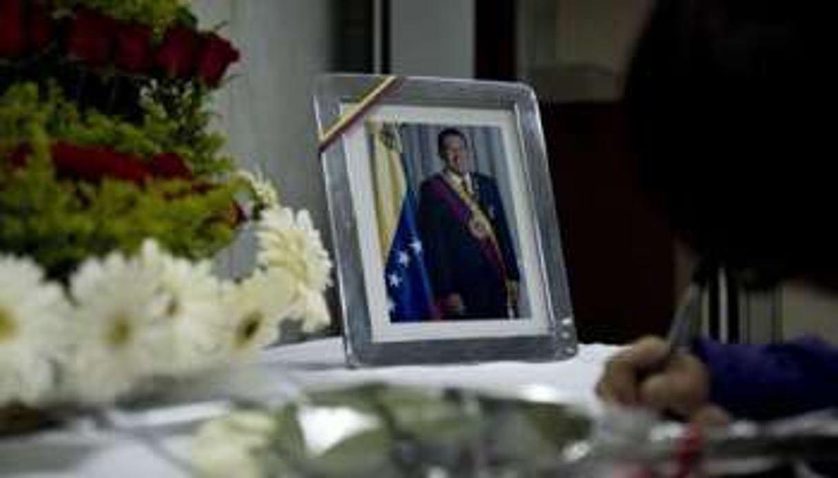 Portrait d’Hugo Chavez exposé à l’ambassade du Venezuela à Mexico. © AFP