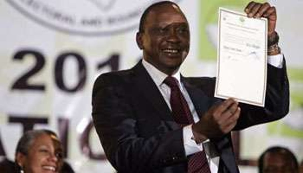 Le président kényan Uhuru Kenyatta le jour de sa victoire, le 9 mars 2013. © AFP