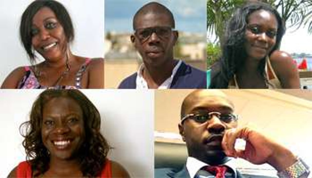 Cinq parcours qui illustrent la diversité des profils d’expatriés ivoiriens. © Aurélie Fontaine/DR/J.A.