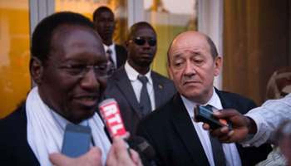 Le ministre français de la Défense, Jean-Yves Le Drian et le président malien Dioncounda Traoré © AFP