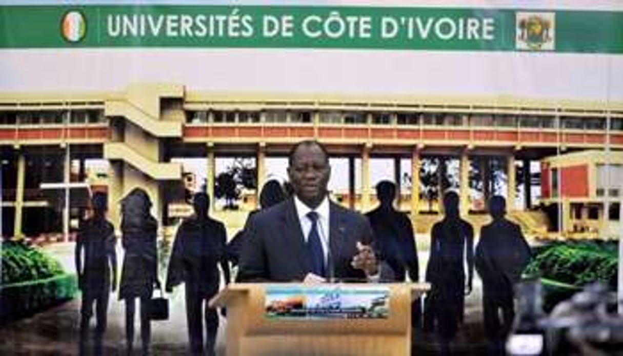 Le président ivoirien lors de la réouverture de l’université d’Abidjan, en septembre 2012. © AFP