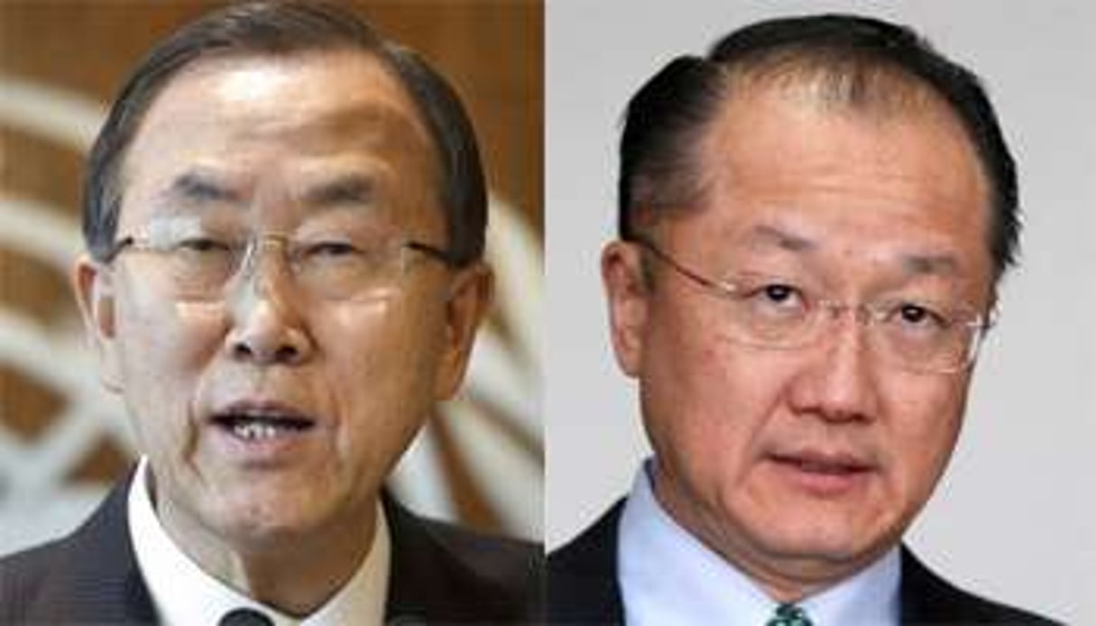 Ban Ki-moon et Jim Yong Kim font une tournée commune pour la première fois. © AFP/Reuters/Montage J.A.