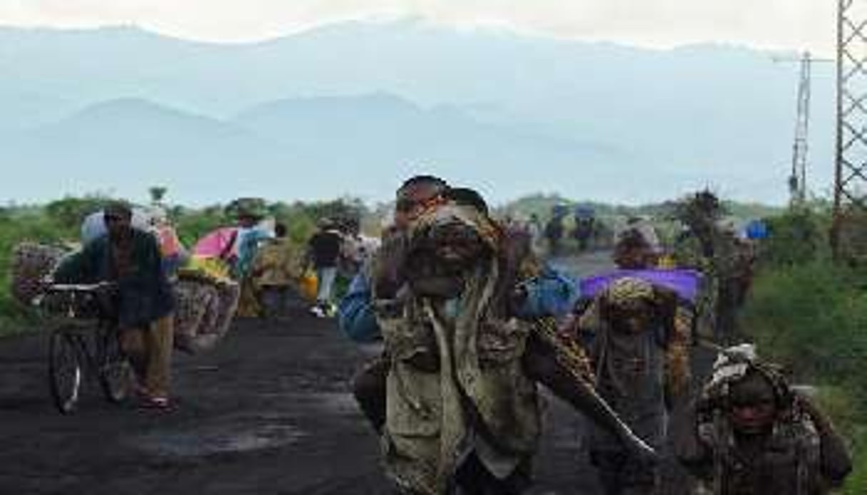 Des familles congolaises fuient le 23 novembre 2012 Sake, dans le Nord-Kivu. © AFP