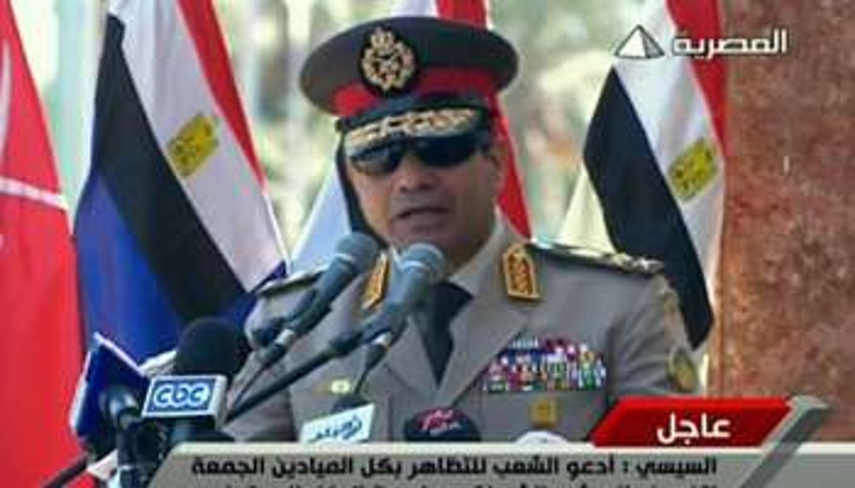 Le général Abdel Fattah al-Sissi, lors de son discours retransmis à la télévision égyptienne. © AFP