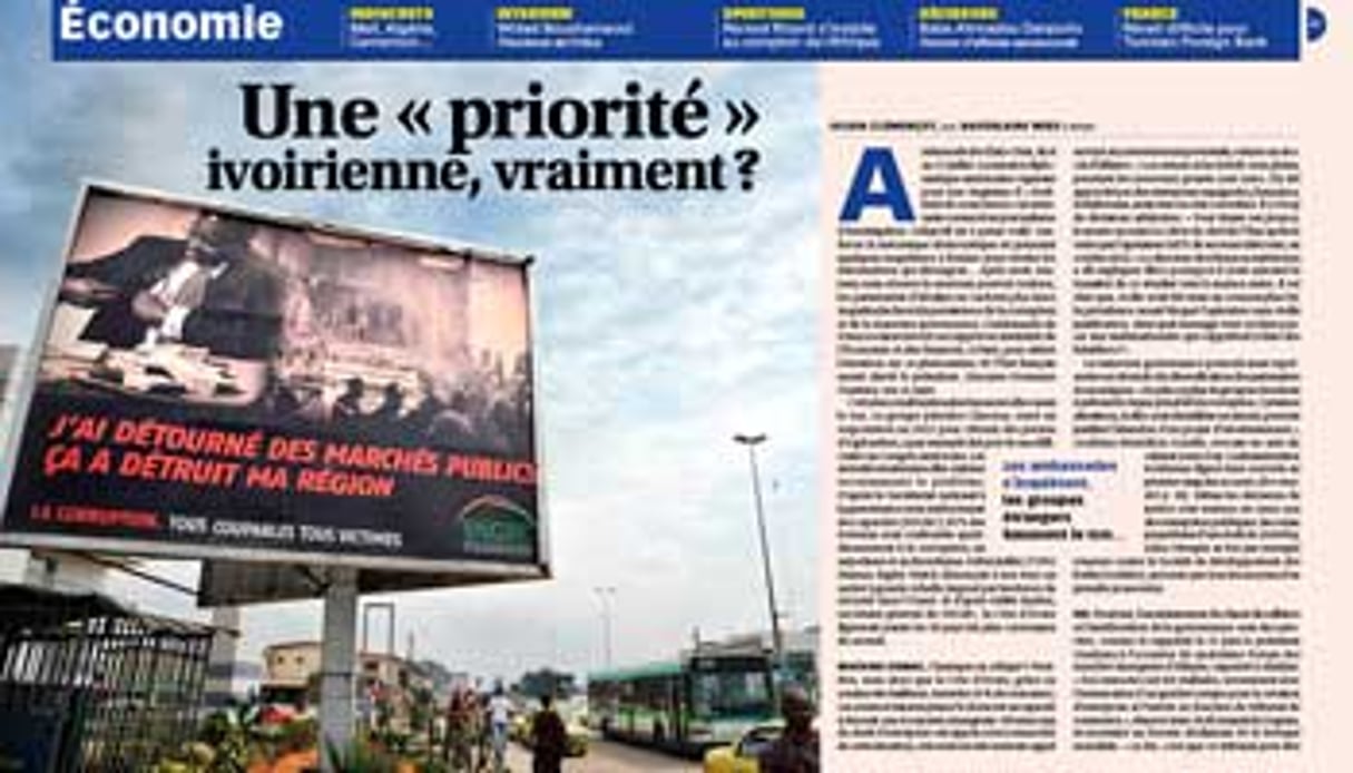 Cette semaine dans Jeune Afrique, la corruption du milieu des affaires ivoirien.