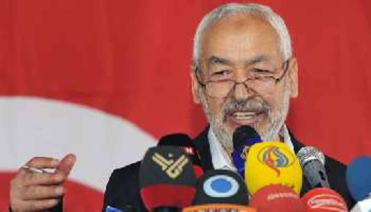 Le chef de file d’Ennahdha Rached Ghannouchi donne une conférence de presse à Tunis, le 15 août. © AFP