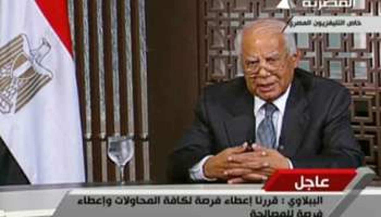 Capture d’écran de la TV égyptienne montrant Hazem Beblawi, le 14 août 2013 au Caire. © AFP