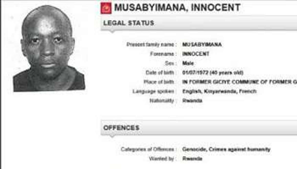 Fiche Interpol de Innocent Musabyimana. © Interpol