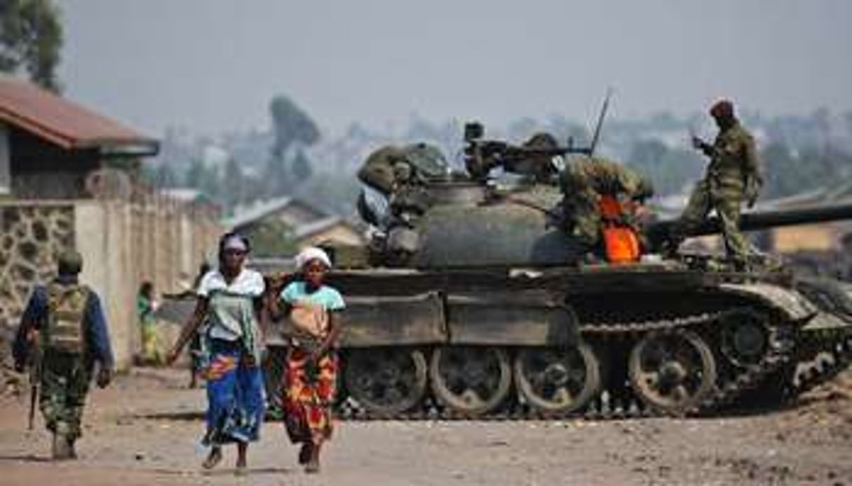 Un tank de l’armée congolaise près de Goma, en juillet. © AFP/Phil Moore