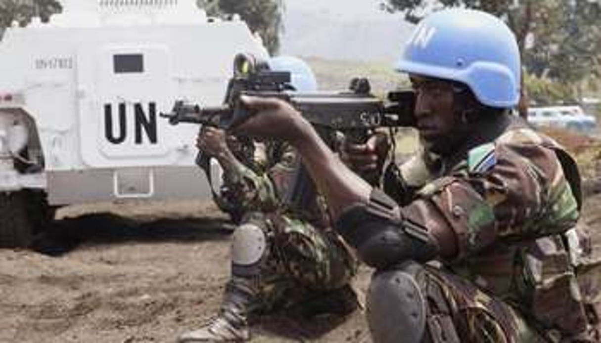 Entraînement des casques bleus de la brigade d’intervention près de Goma, le 9 août. © AFP